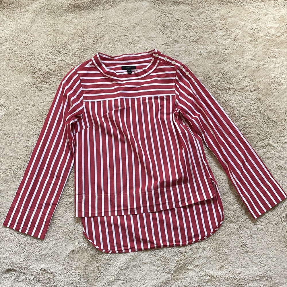 Jcrew office long sleeve red/white striped round neck 00